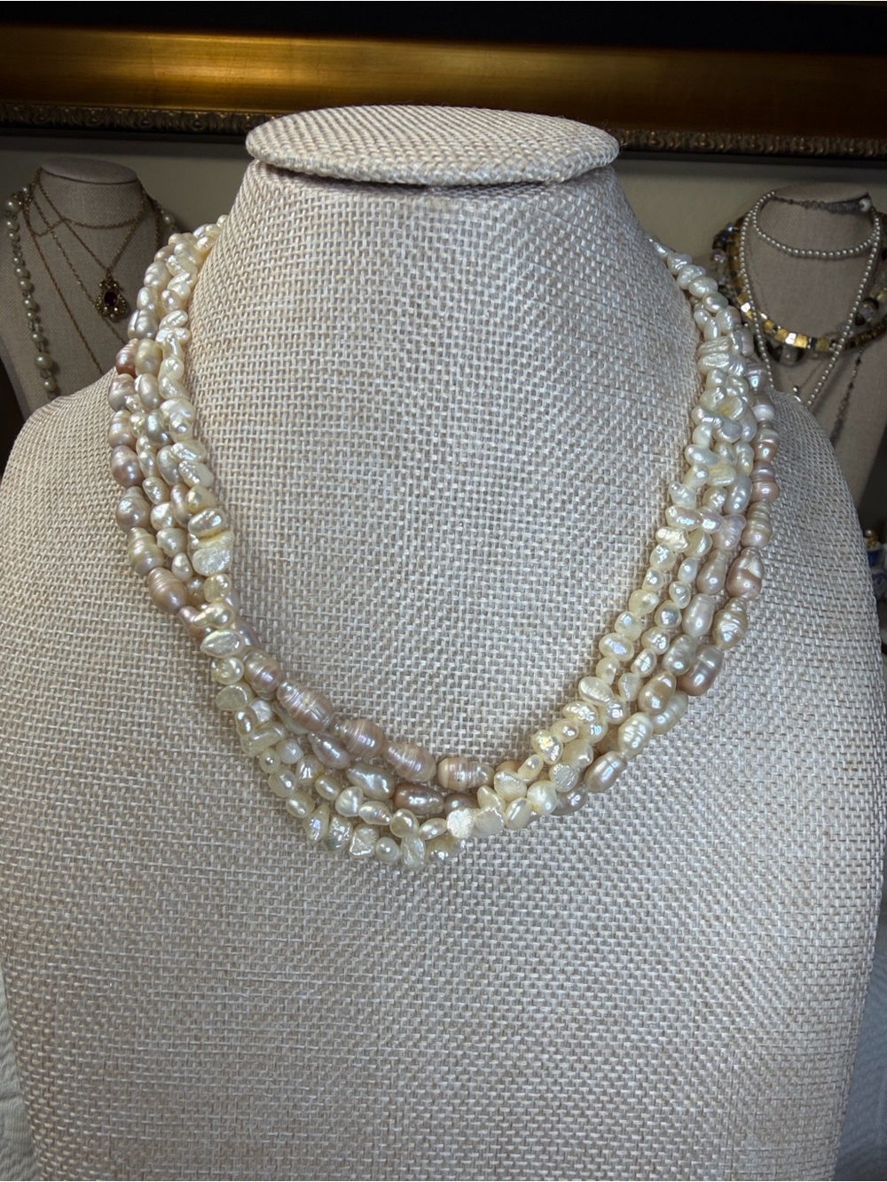 Multi-Strand Freshwater Pearl Necklace in Ivory and pink